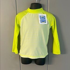 NWT Sun Sky Long Sleeve Rash Guard Swim Shirt UPF 50 Bright Green Striped 3T 4T